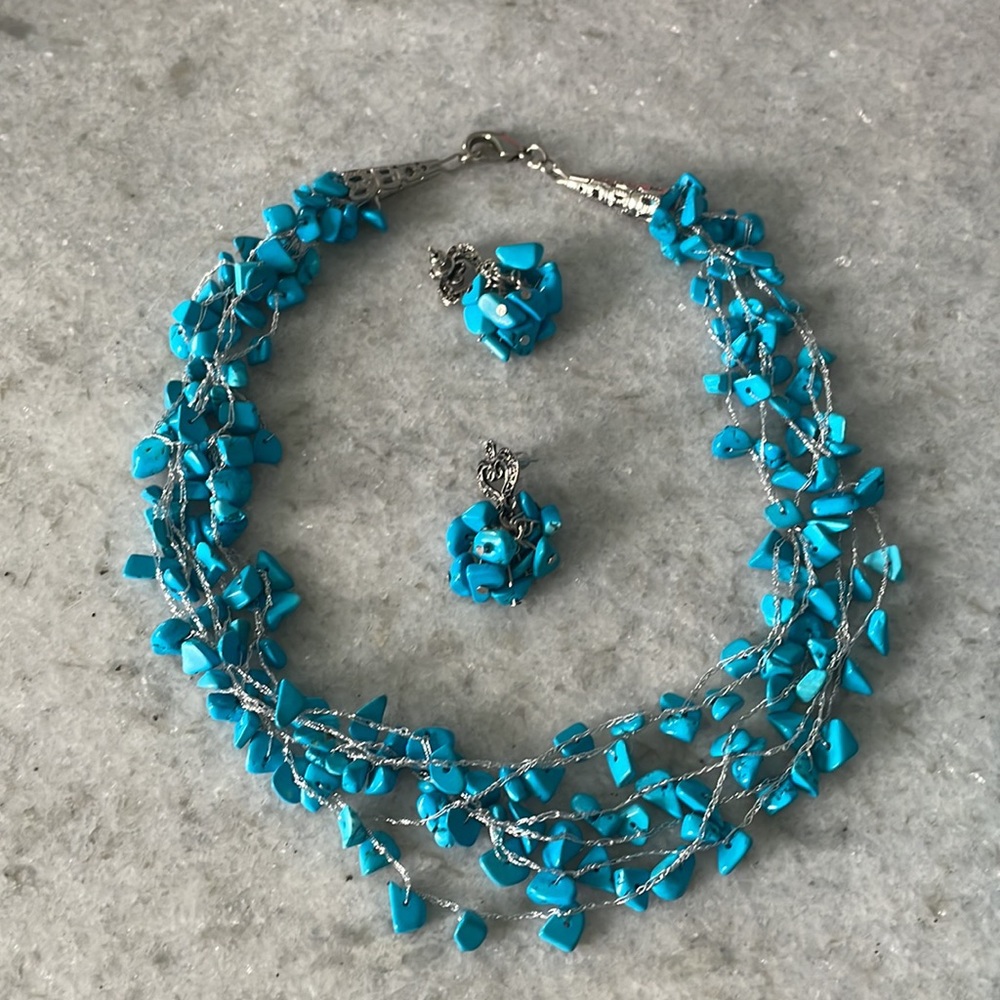 Turquoise Multi strand Necklace & Earrings Set